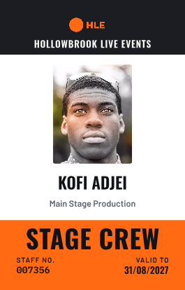 Event Crew portrait front with fictional example details