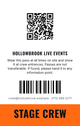 Event Crew portrait back with fictional example details