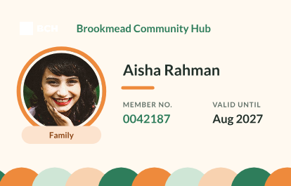 Community Circle membership card, landscape front with example details