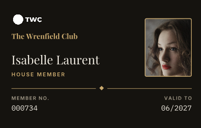 Noir membership card, landscape front with example details